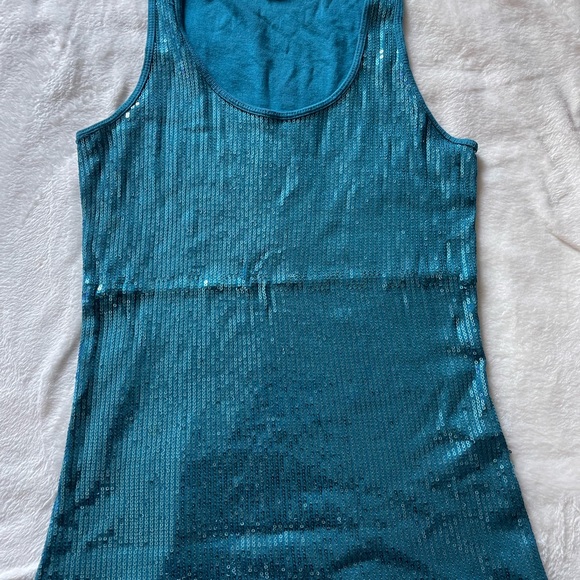 Teal Sequin Sleeveless Top - Picture 1 of 3